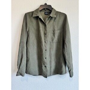 Sonoma Women's Green Long Sleeve Faux Suede Button Down Shirt Small
